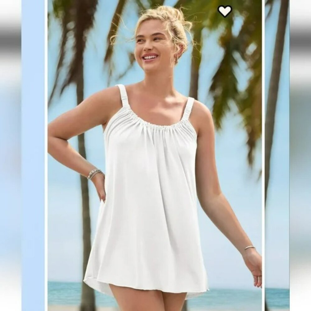 VENUS Gathered Neckline Swim White Cover Up Lightweight Super Soft Size S